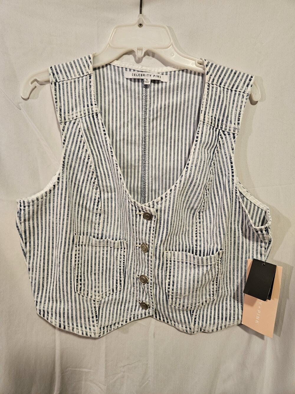 Celebrity Pink Striped Denim Vest size XL Cropped Western Coastal New NWT